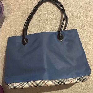 Burberry Blue Label Elegant Blue Tote Bag with Plaid Accents👝